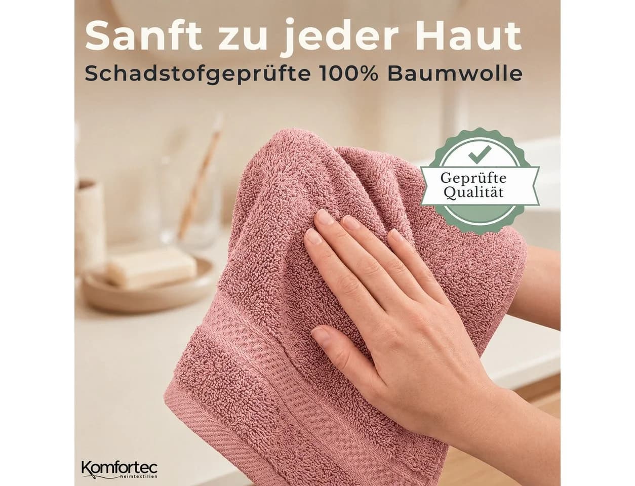 Komfortec Gästehandtücher Set 12-tlg. Rosa 100% Baumwolle - Bild 3