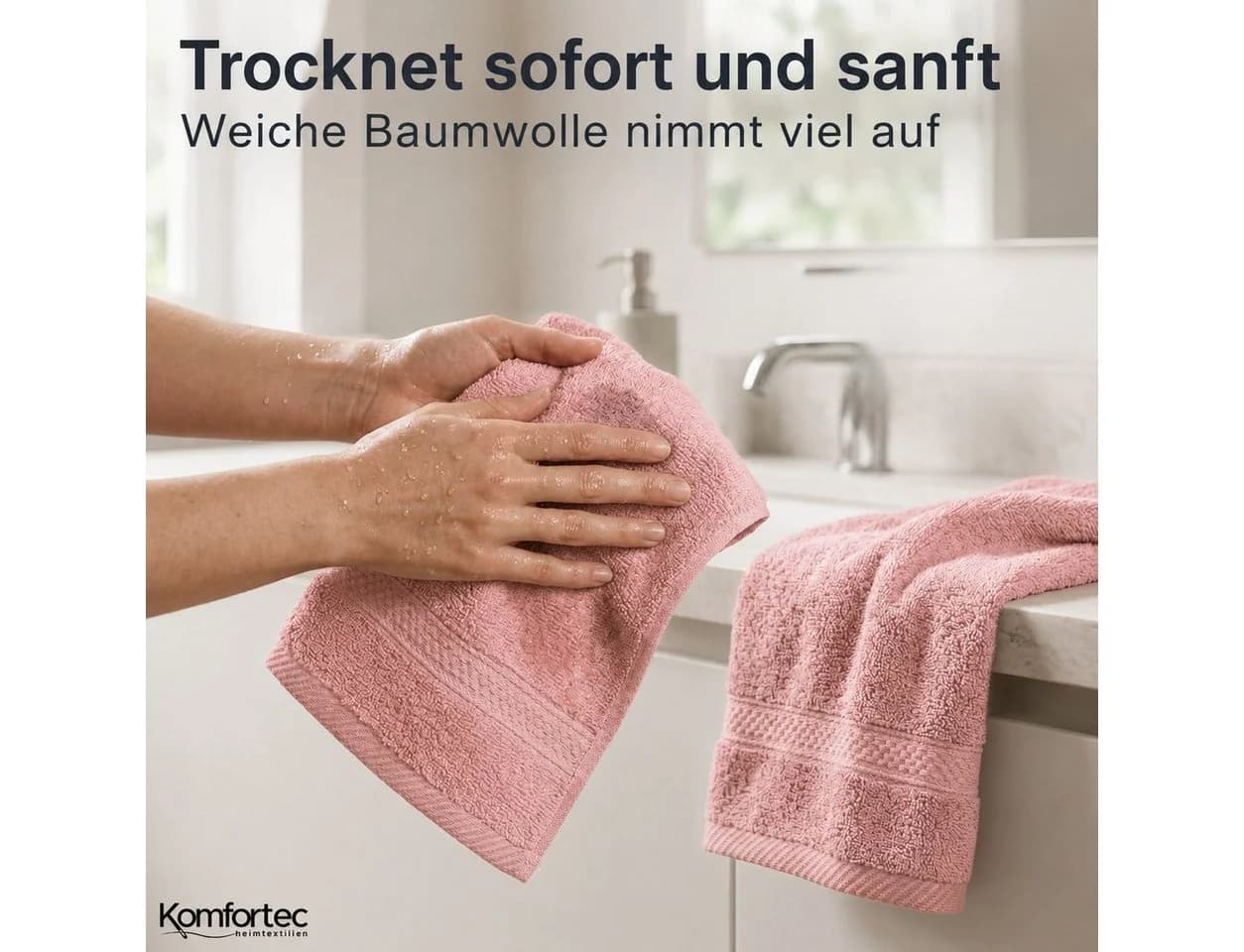 Komfortec Gästehandtücher Set 12-tlg. Rosa 100% Baumwolle - Bild 5