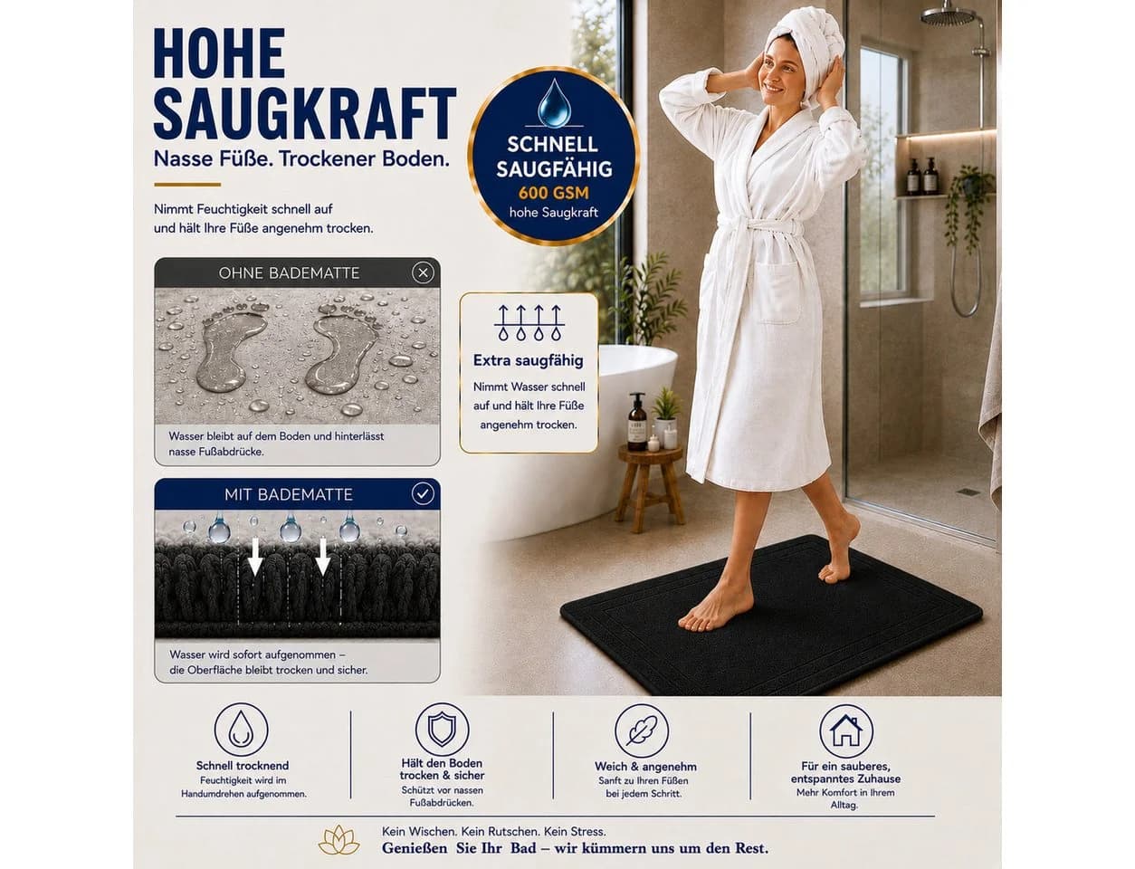 Komfortec 2er Badetuch Set 100% Baumwolle Anthrazit Extra Weich