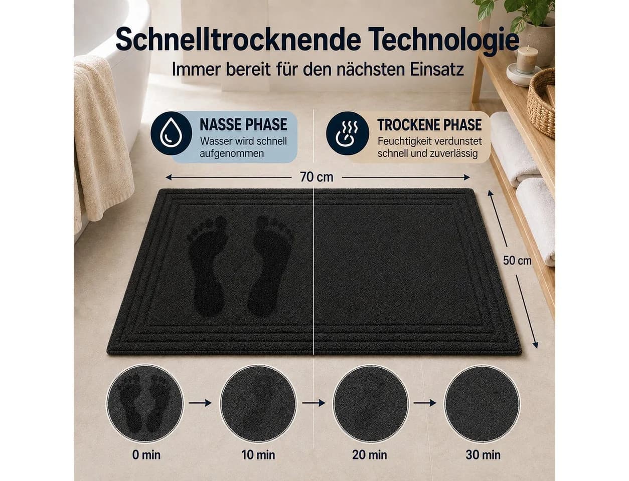 Komfortec 2er Badetuch Set 100% Baumwolle Anthrazit Extra Weich - Bild 3