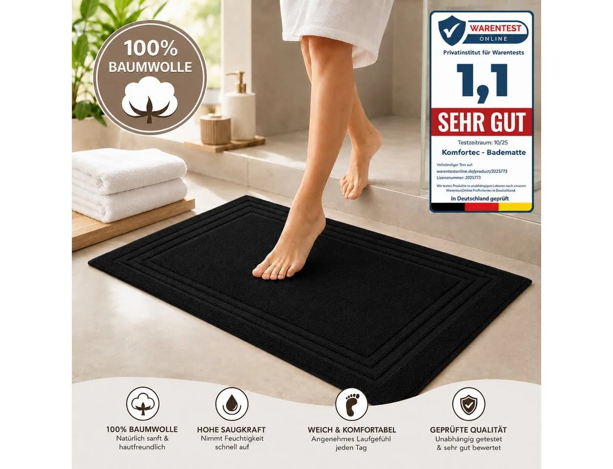 Komfortec 2er Badetuch Set 100% Baumwolle Anthrazit Extra Weich - Bild 4