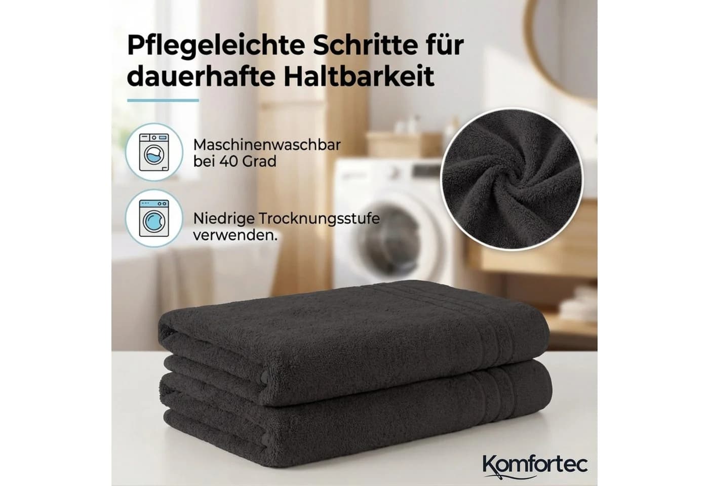 Komfortec Saunatuch Schwarz 100x200 cm Frottee 100% Baumwolle - Bild 3