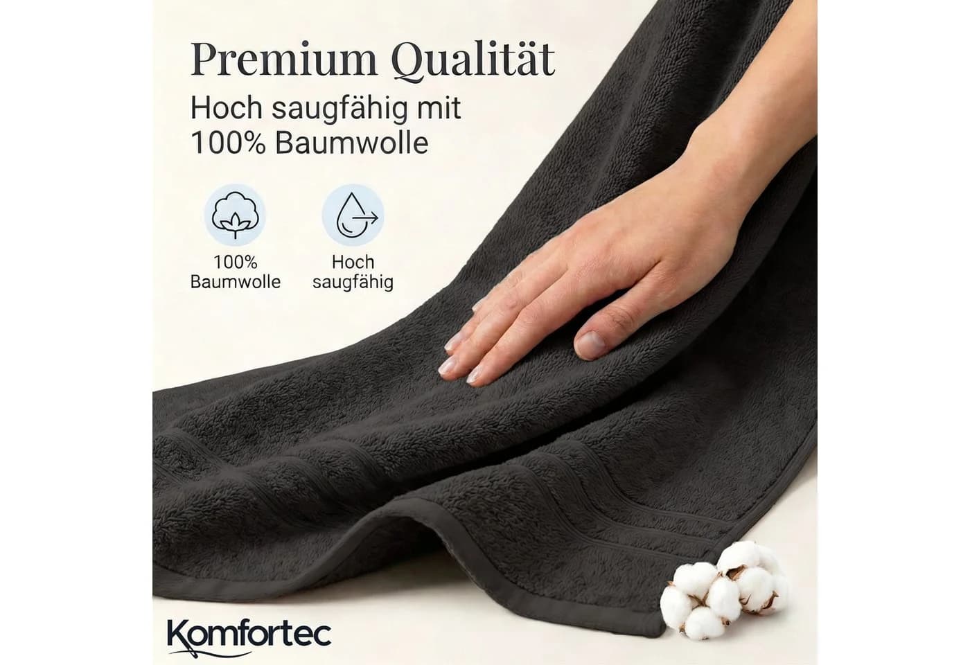 Komfortec Saunatuch Schwarz 100x200 cm Frottee 100% Baumwolle - Bild 4