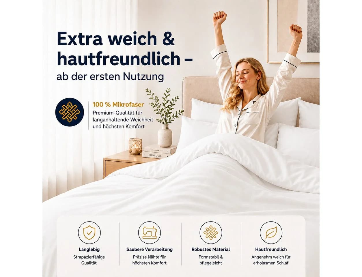 Komfortec Bettwäsche Premium 4-teilig Mikrofaser Weiß - Bild 4