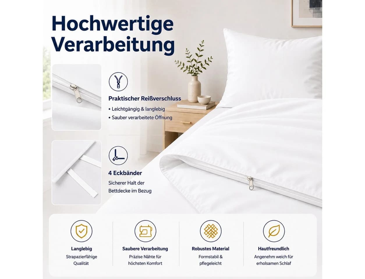 Komfortec Bettwäsche Premium 4-teilig Mikrofaser Weiß - Bild 5