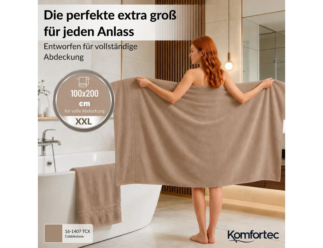 Komfortec Saunatuch 100x200 cm Taupe Frottee 100% Baumwolle