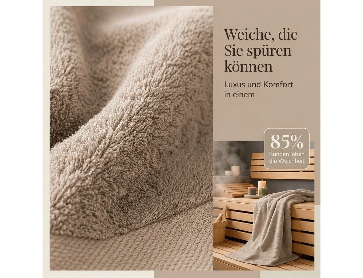 Komfortec Saunatuch 100x200 cm Taupe Frottee 100% Baumwolle - Bild 5