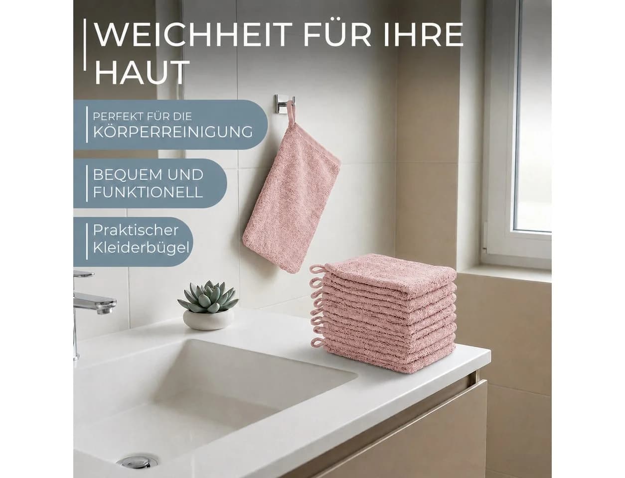 Komfortec Waschhandschuh 10er Set Rosa 100% Baumwolle