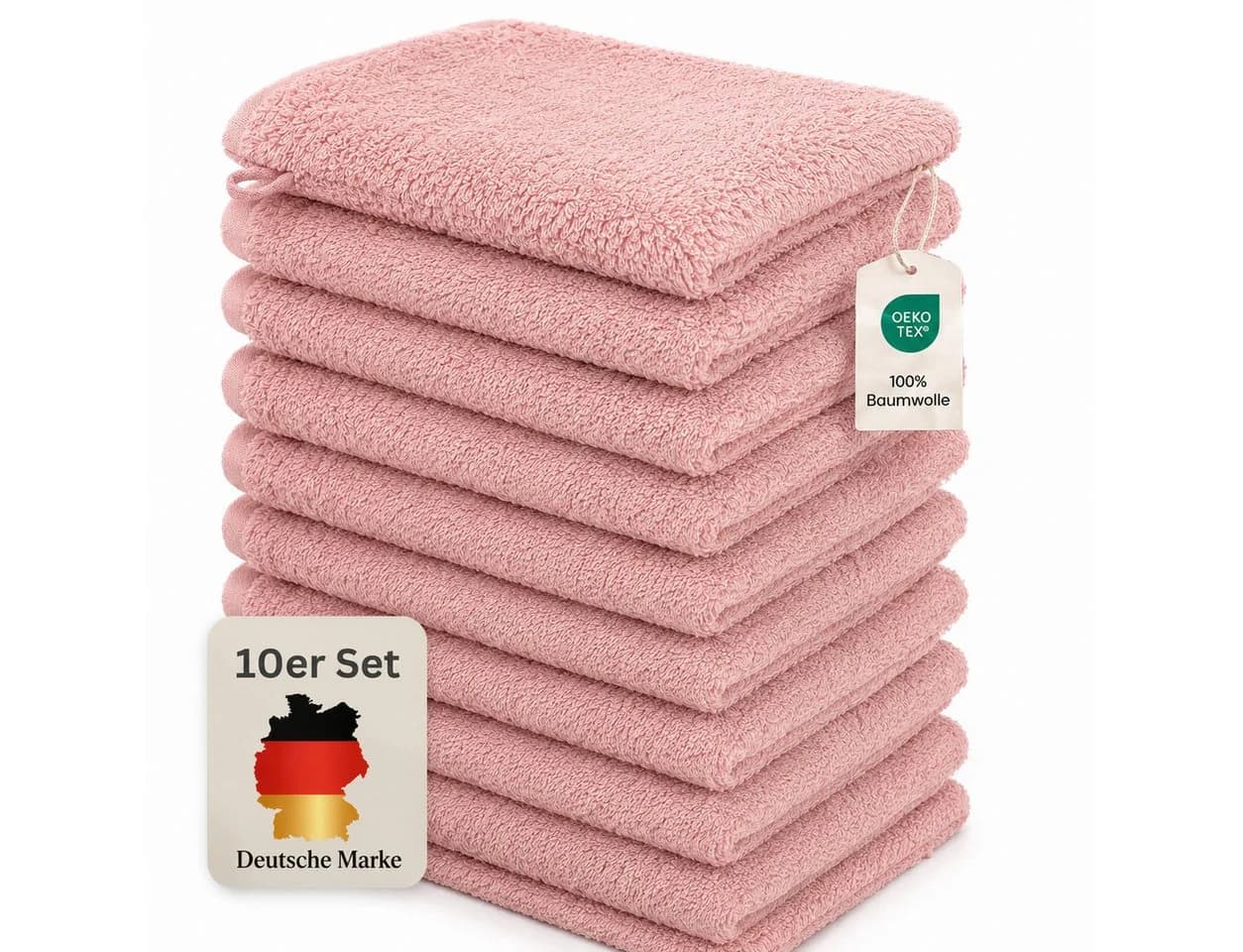Komfortec Waschhandschuh 10er Set Rosa 100% Baumwolle - Bild 2