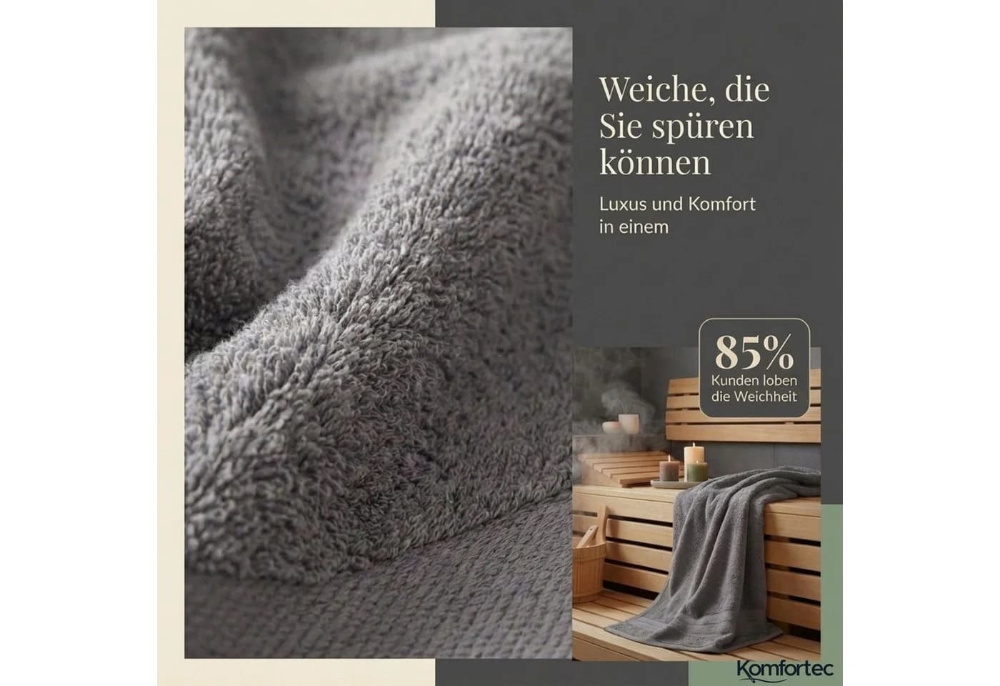 Komfortec Handtuch Set 8-tlg. 100% Baumwolle Frottee Anthrazit/Türkis