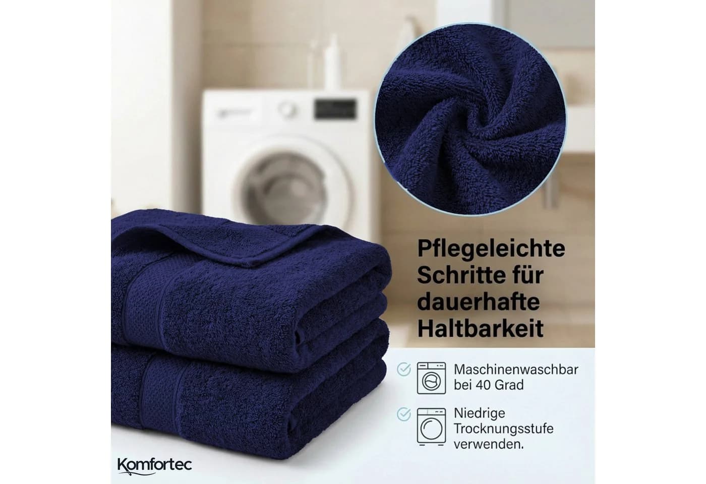 Komfortec Handtuch Set 8-tlg. 100% Baumwolle Frottee Blau - Bild 4
