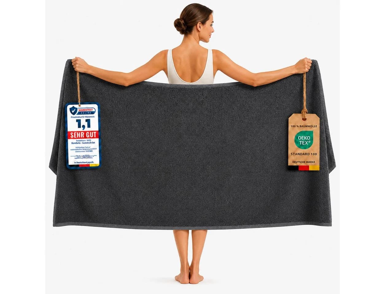Komfortec Saunatuch XXL 100x200 cm Anthrazit Frottee - Bild 2