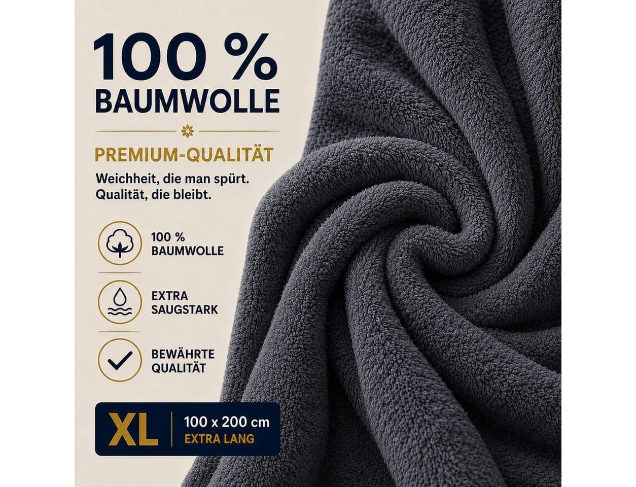 Komfortec Saunatuch XXL 100x200 cm Anthrazit Frottee - Bild 3