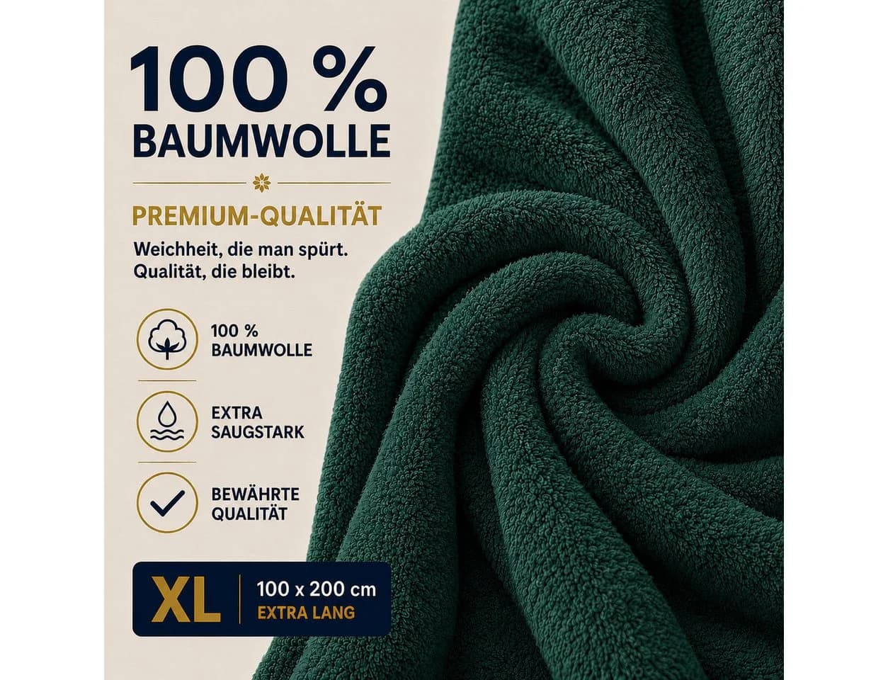 Komfortec Saunatuch XXL 100x200 cm Dunkelgrün Baumwolle - Bild 3