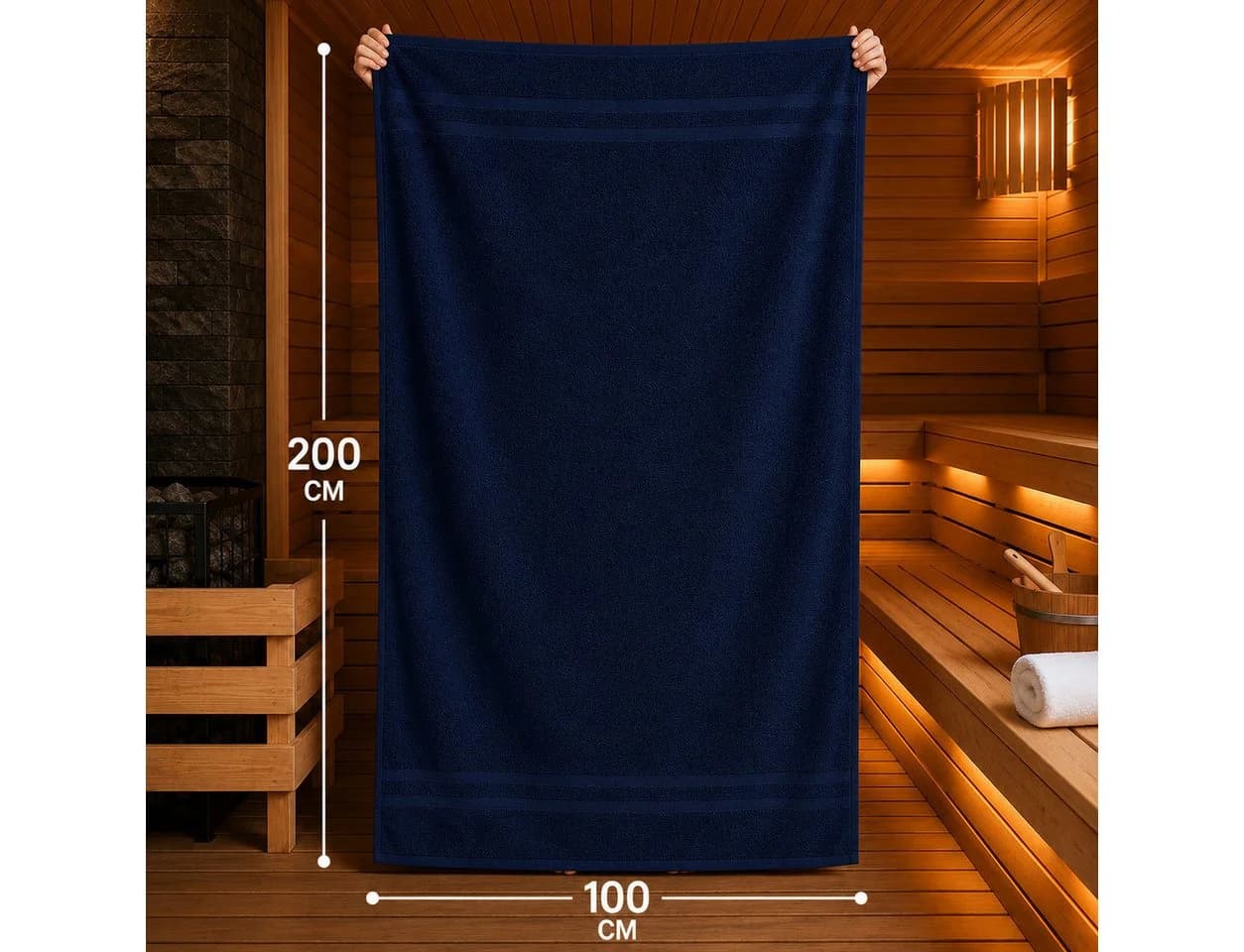 Komfortec Saunatuch XXL 100x200 cm Baumwolle Blau Frottee - Bild 4