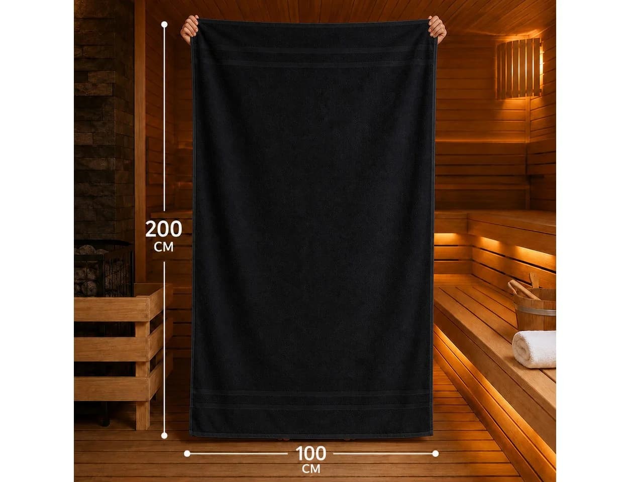 Komfortec Saunatuch XXL Schwarz 100x200 cm Baumwolle Frottee - Bild 5