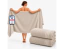 Komfortec Saunatuch 2er Set 80x200 cm XXL Frottee 100% Baumwolle Beige Bild 2