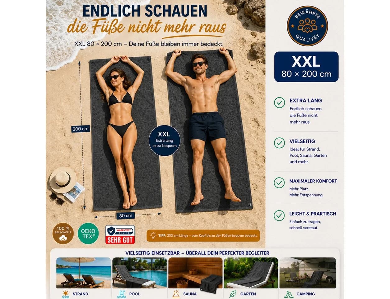 Komfortec Saunatuch 2er Set Violett 100% Baumwolle Frottee - Bild 5