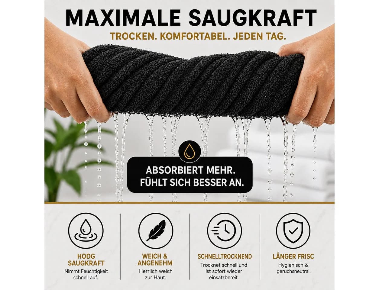 Komfortec Handtuch Set Premium 8-tlg. Anthrazit-Schwarz Frottee - Bild 4