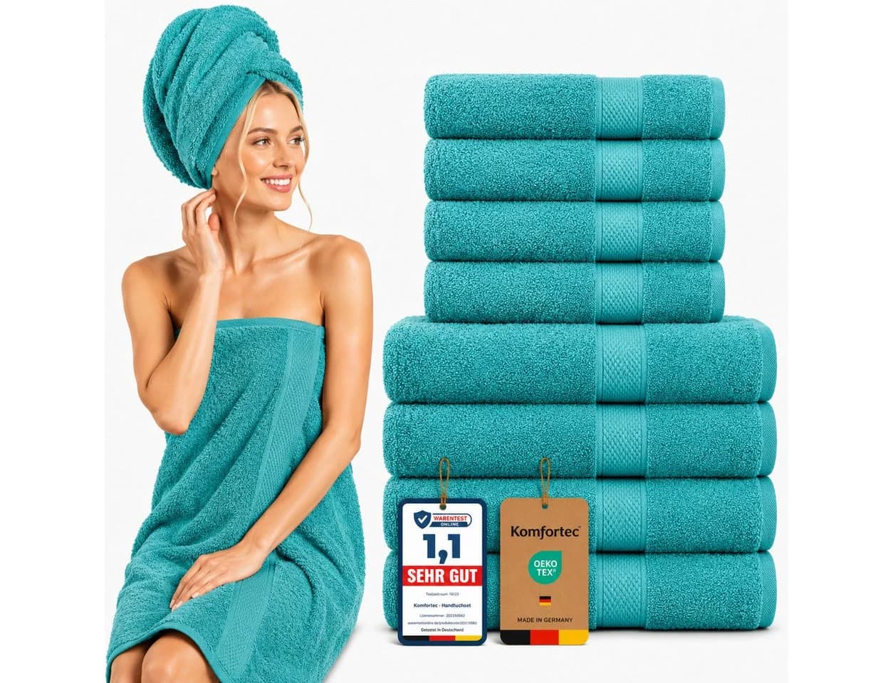 Komfortec Handtuch Set 8-tlg. 100% Baumwolle Blau - Bild 2