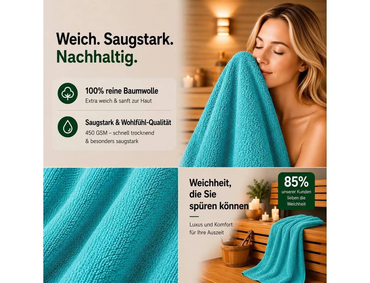 Komfortec Handtuch Set 8-tlg. 100% Baumwolle Blau - Bild 3