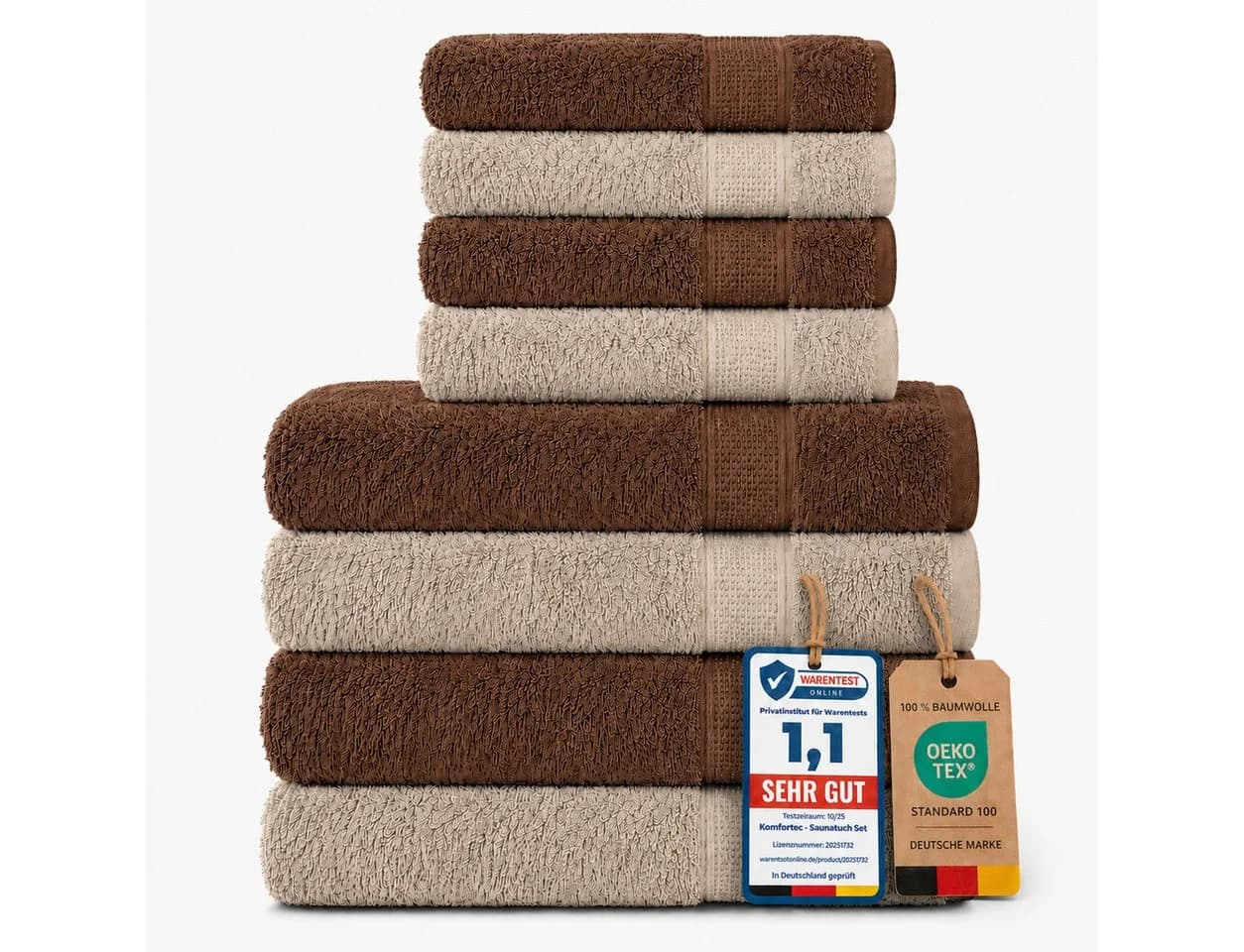 Komfortec Handtuch Set Premium 8-tlg. Beige/Braun Frottee