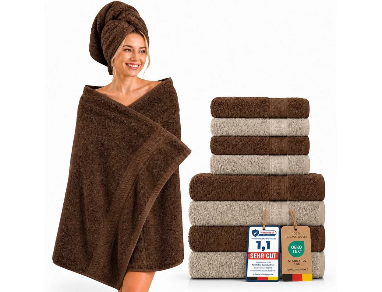 Komfortec Handtuch Set Premium 8-tlg. Beige/Braun Frottee - Bild 2