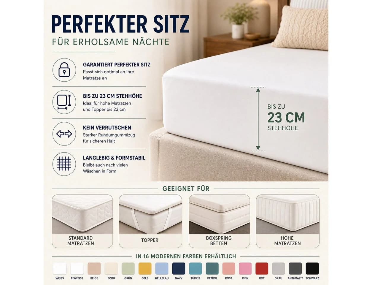 Komfortec Spannbettlaken Premium Jersey 100% Baumwolle Anthrazit - Bild 4