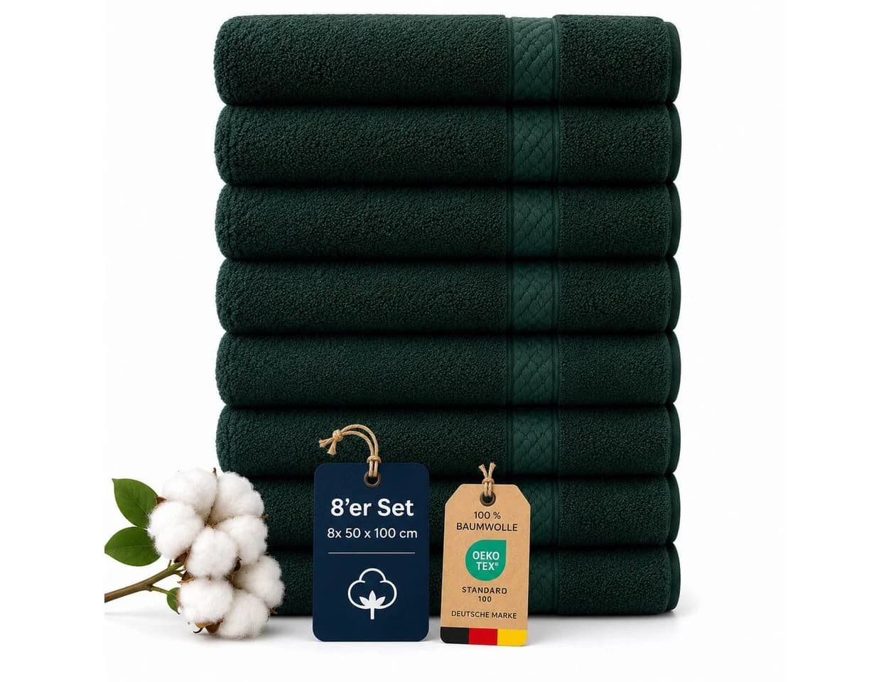 Komfortec Handtuch Set 8x Premium 50x100 cm Frottee 100% Baumwolle Grün - Bild 2