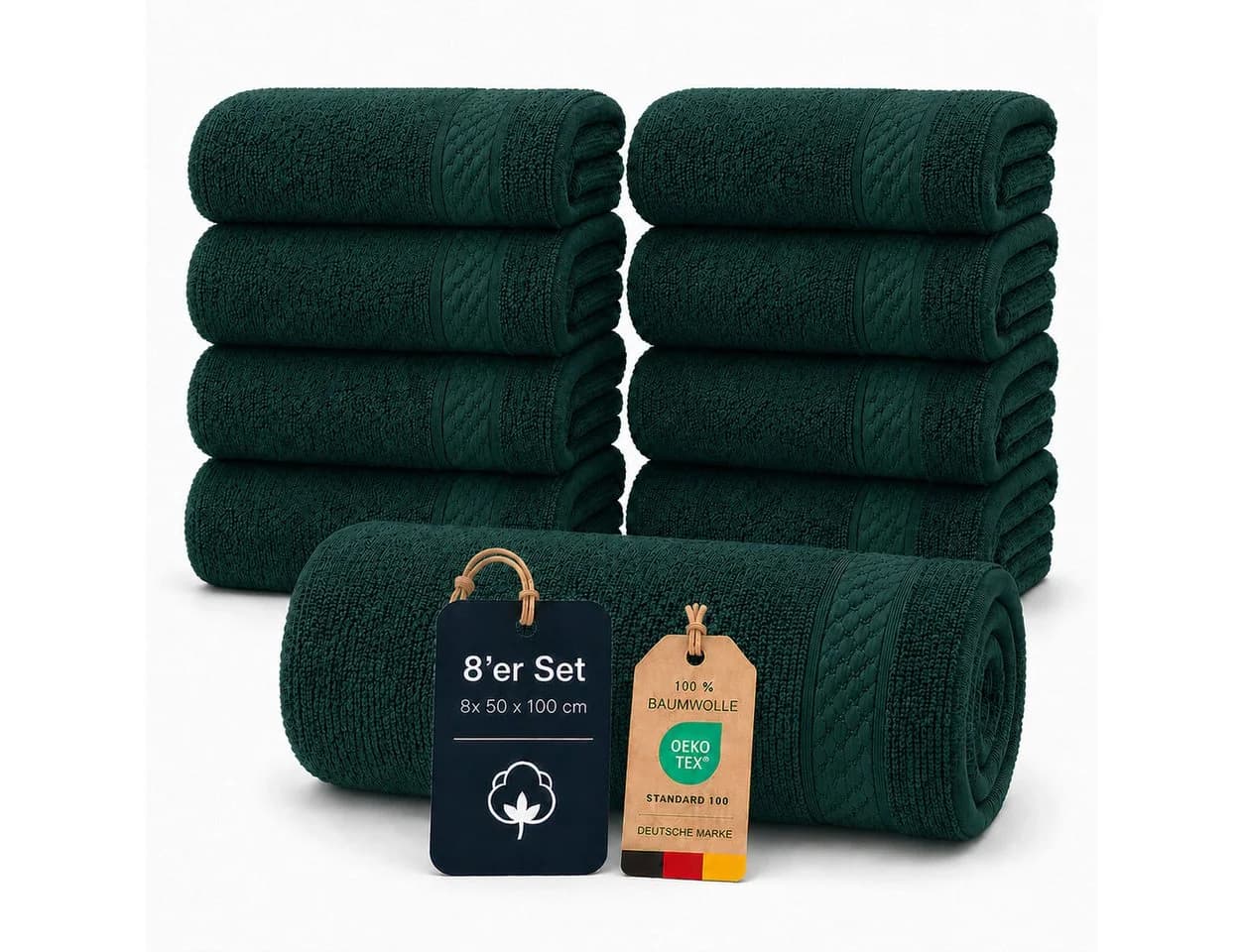 Komfortec Handtuch Set 8x Premium 50x100 cm Frottee 100% Baumwolle Grün - Bild 3