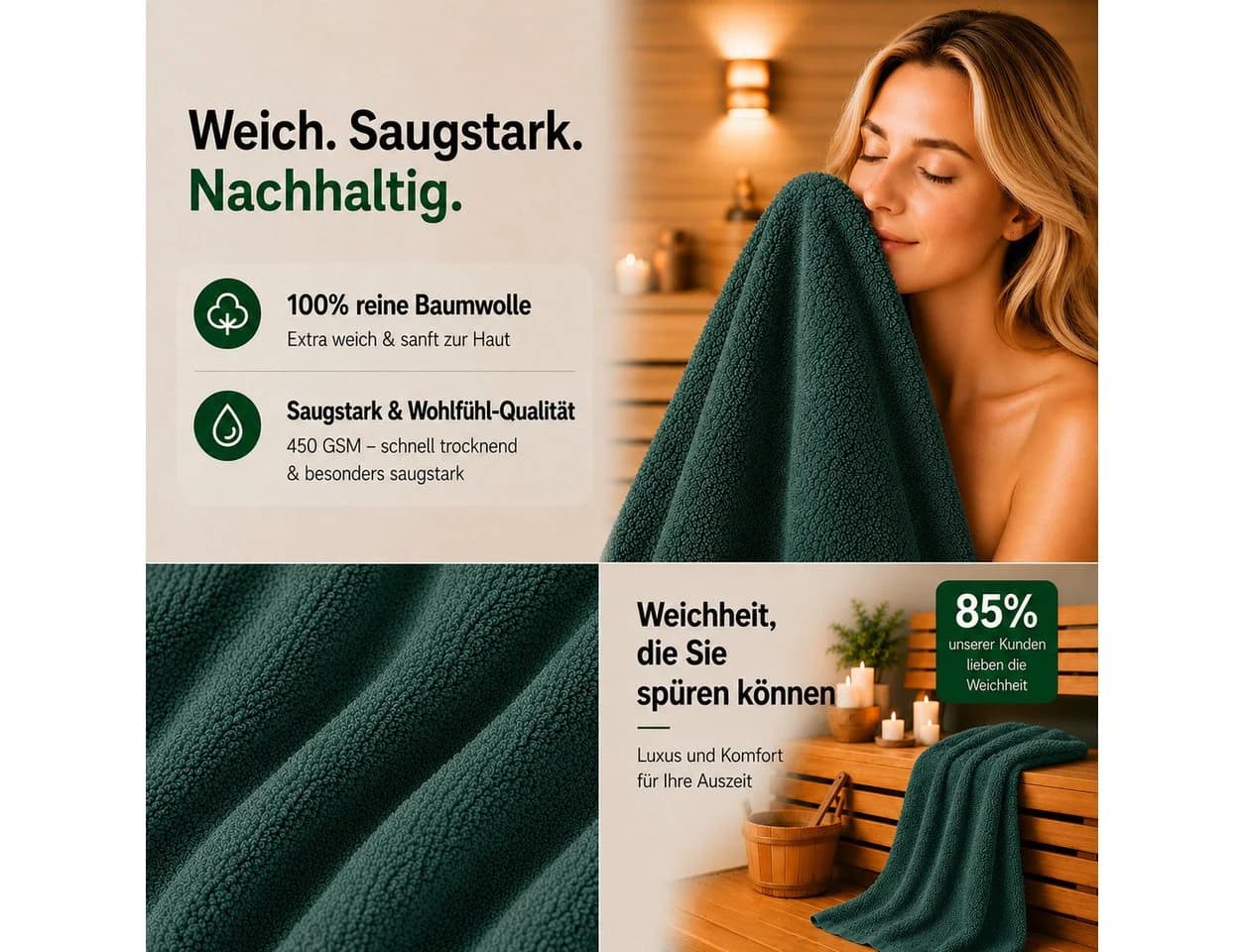 Komfortec Handtuch Set 8x Premium 50x100 cm Frottee 100% Baumwolle Grün - Bild 5