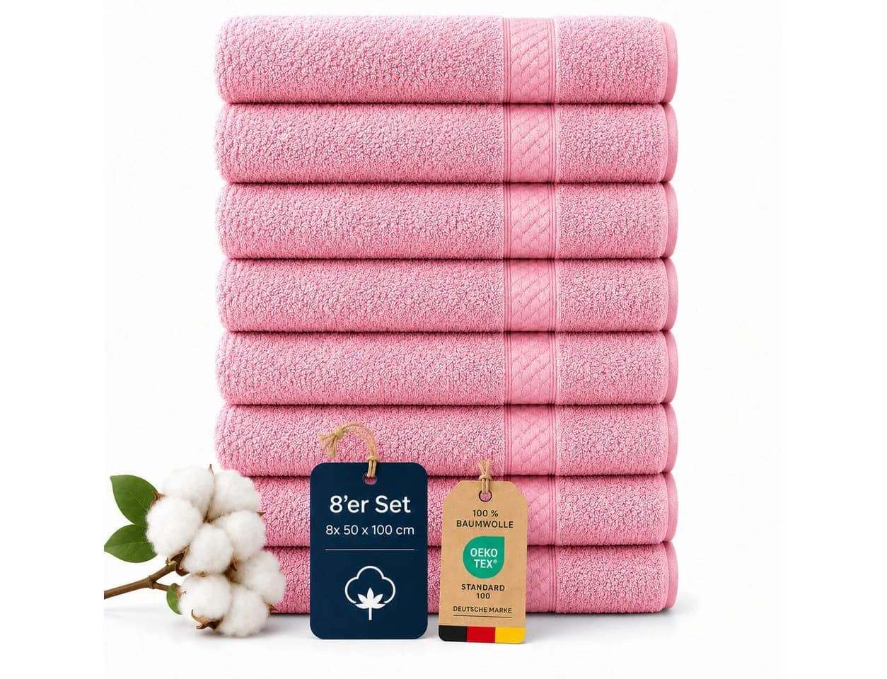 Komfortec Handtuch Set 8x Premium Rosa 100% Baumwolle Frottee - Bild 2