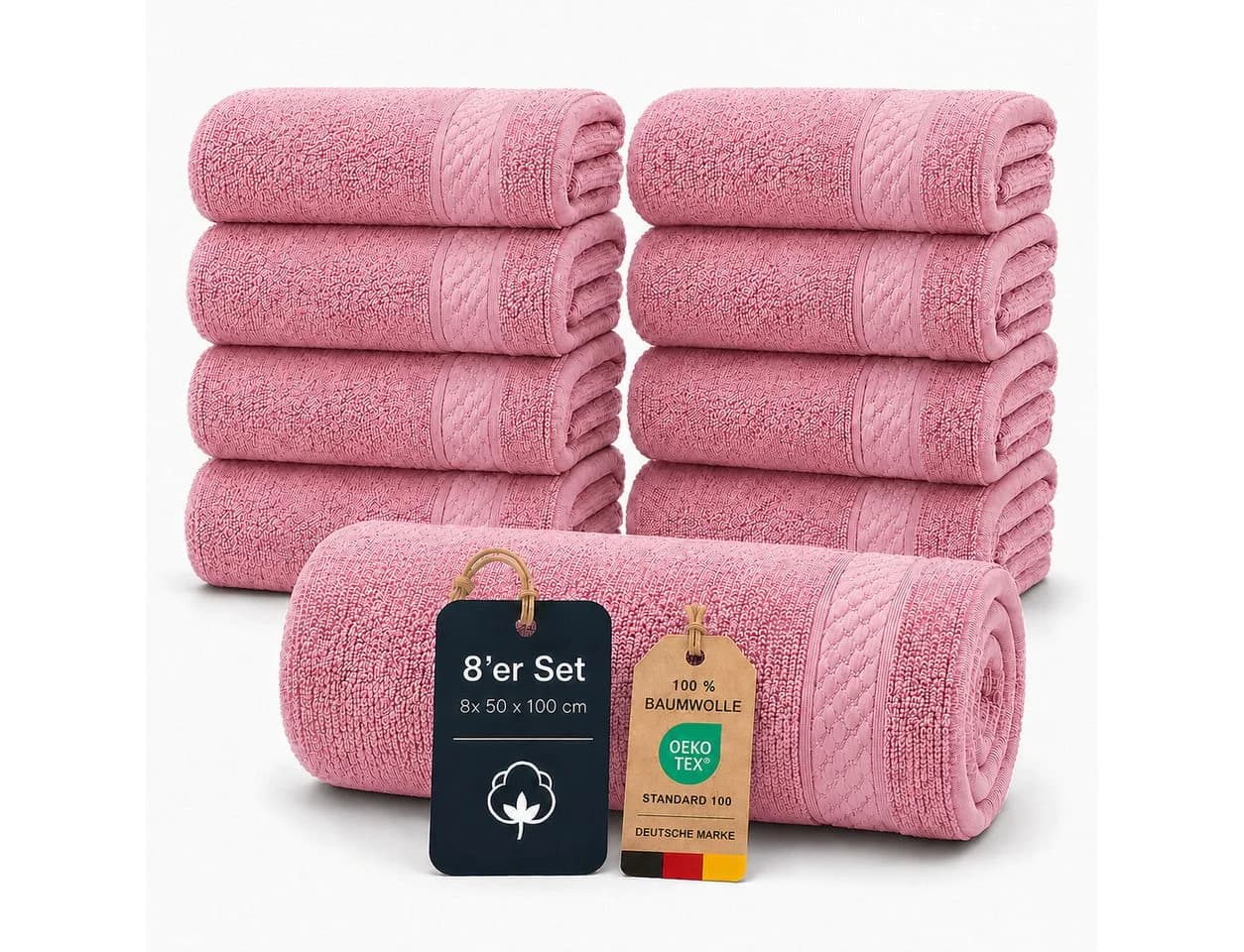 Komfortec Handtuch Set 8x Premium Rosa 100% Baumwolle Frottee - Bild 3