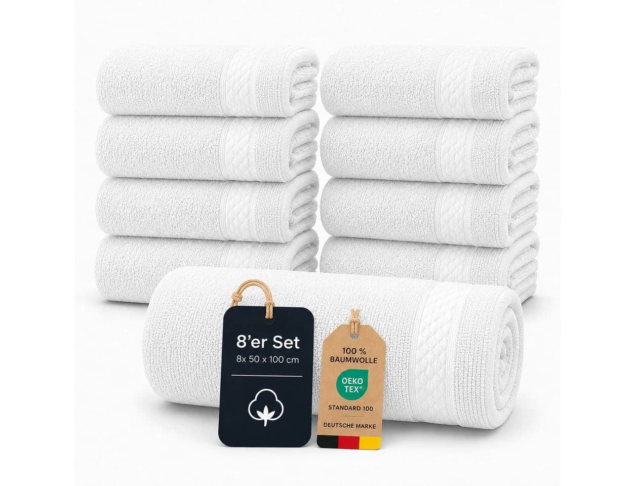 Komfortec Handtuch Set 8x Premium 50x100 cm Frottee 100% Baumwolle Weiß - Bild 3