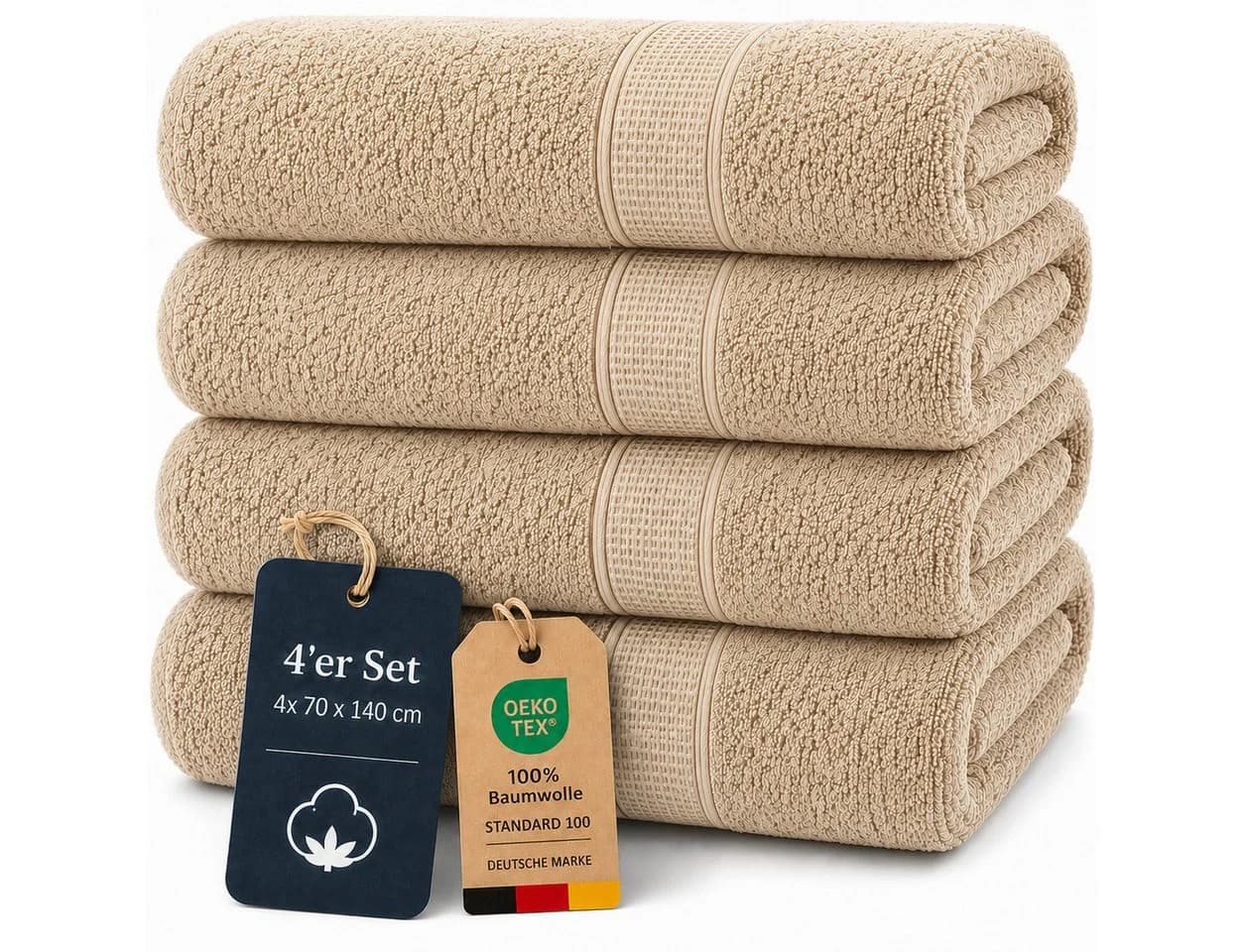 Komfortec Handtuch Set 4x Premium Badetuch Set Beige Frottee - Bild 2