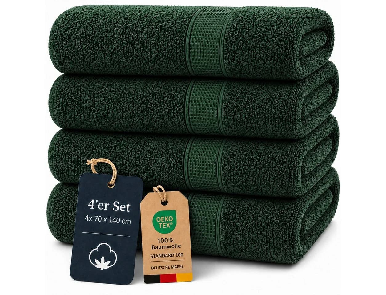 Komfortec Handtuch-Set 4-tlg. Dunkelgrün 100% Baumwolle Premium Frottee - Bild 2