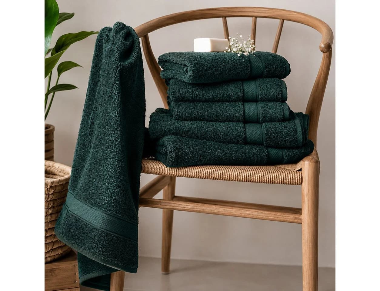 Komfortec Handtuch-Set 4-tlg. Dunkelgrün 100% Baumwolle Premium Frottee - Bild 4