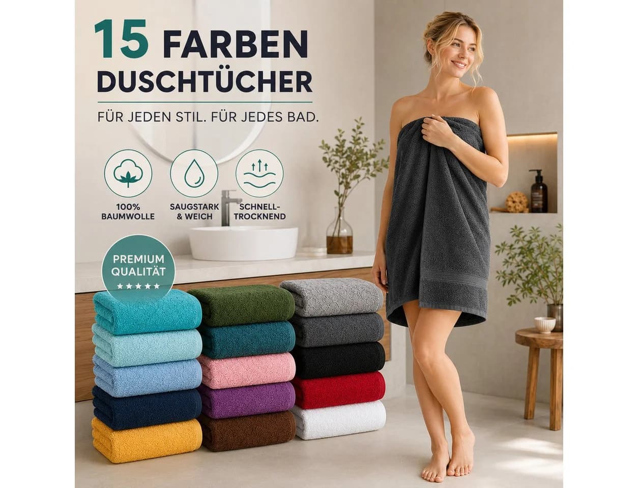 Komfortec Handtuch-Set 4-tlg. Dunkelgrün 100% Baumwolle Premium Frottee - Bild 5