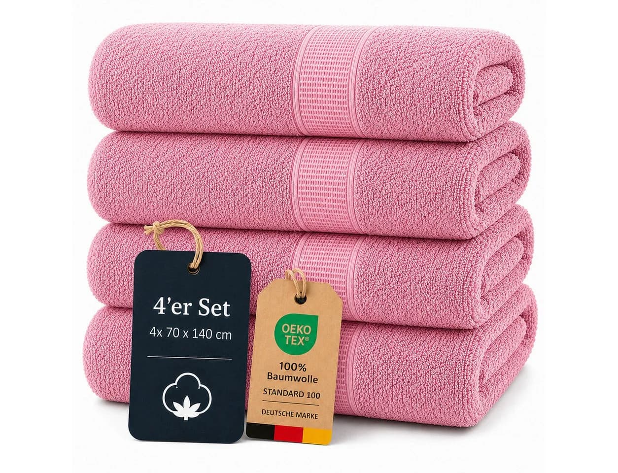 Komfortec Handtuch-Set 4-tlg. Rosa 100% Baumwolle Frottee - Bild 2
