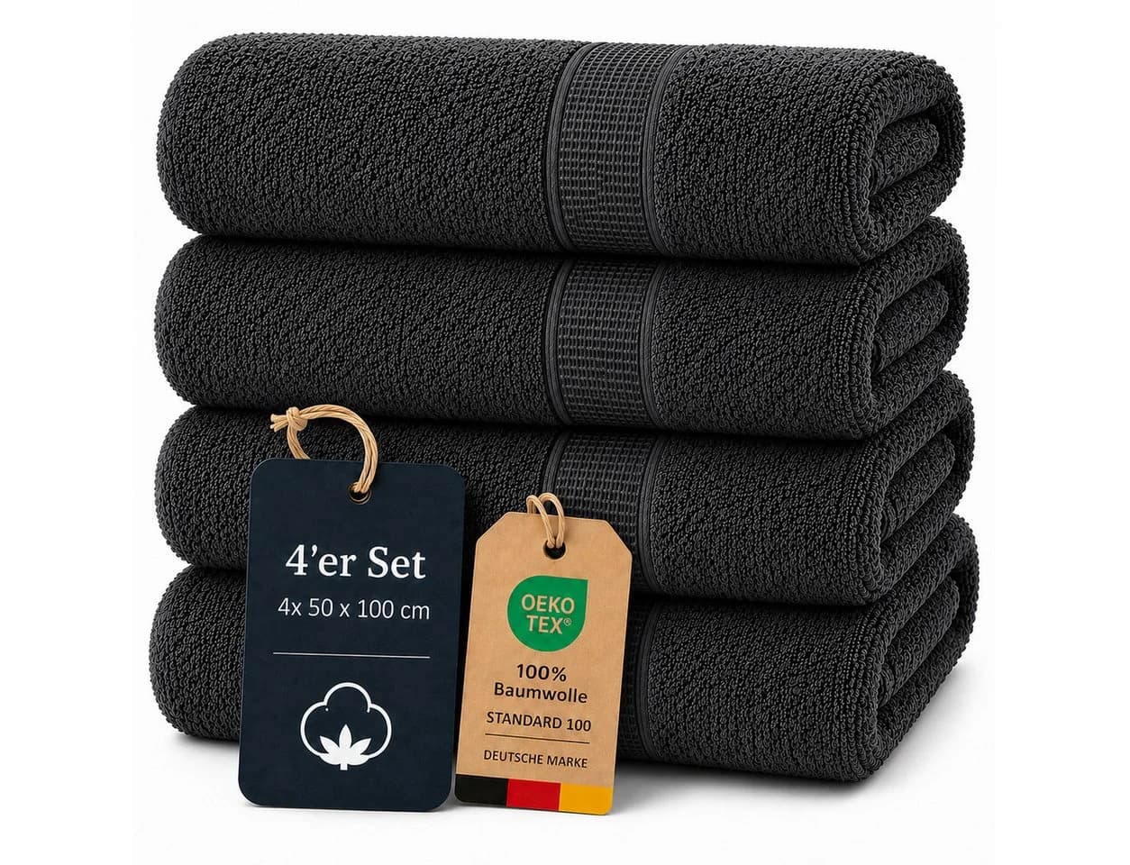 Komfortec Handtuch Set 4x Anthrazit Premium Frottee 100% Baumwolle - Bild 2