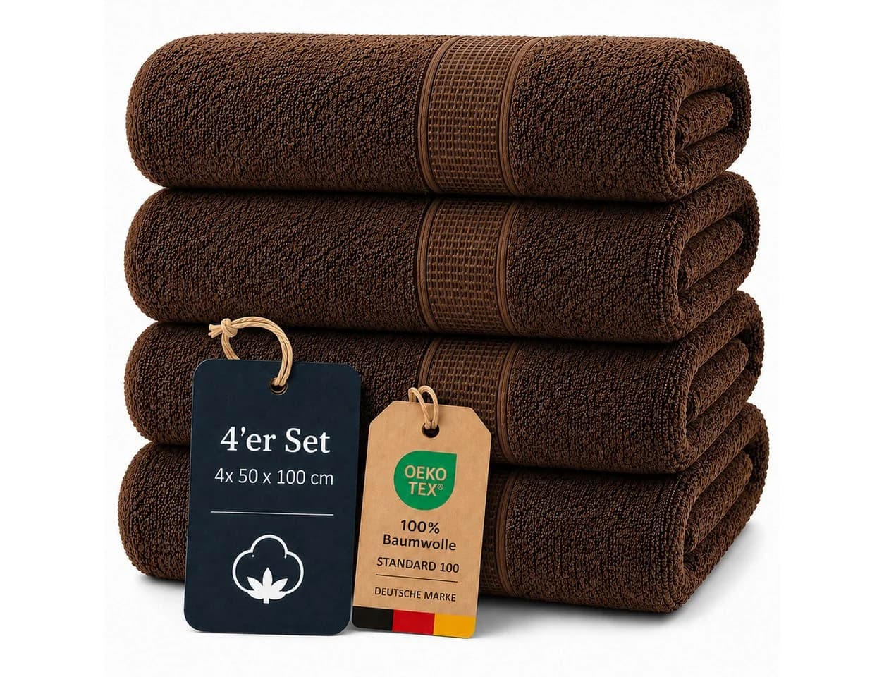 Komfortec Handtuch Set 4x Premium Braun 100% Baumwolle Frottee - Bild 2