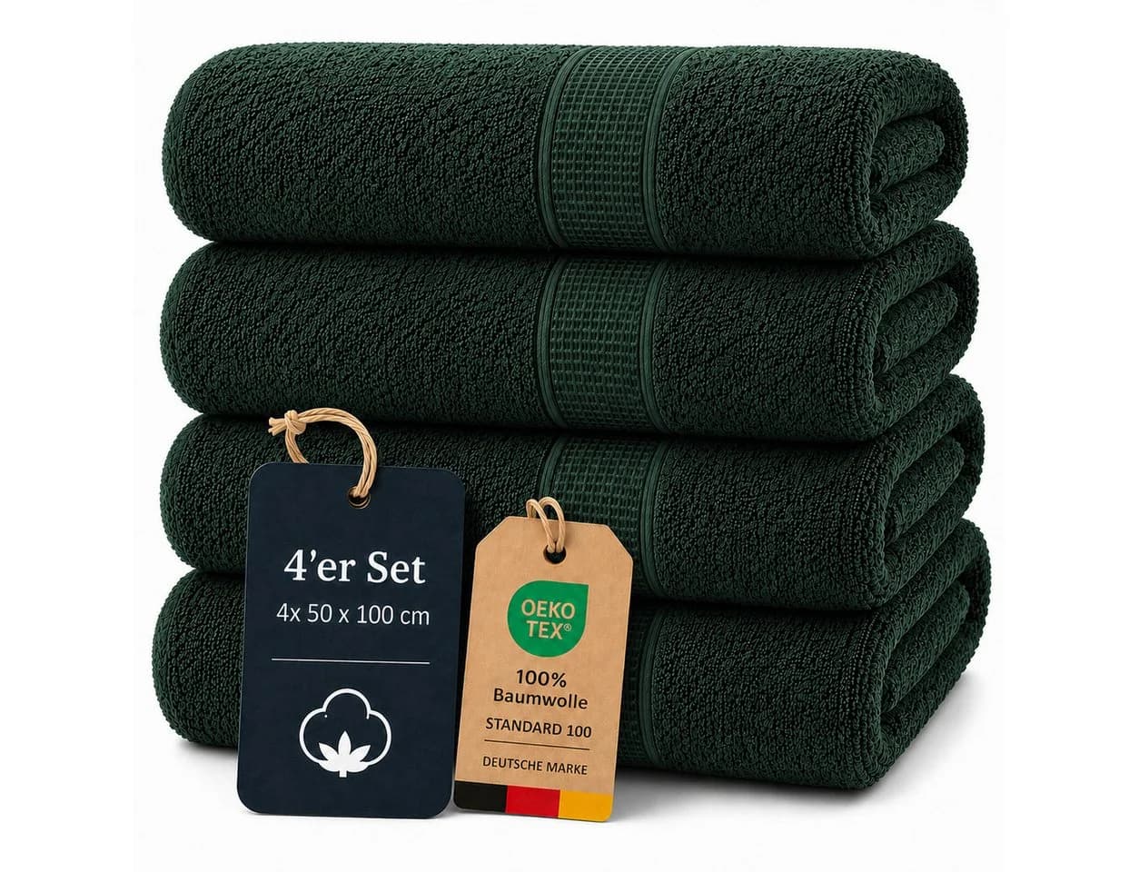 Komfortec Handtuch Set 4x 50x100 cm Grün 100% Baumwolle Premium - Bild 2