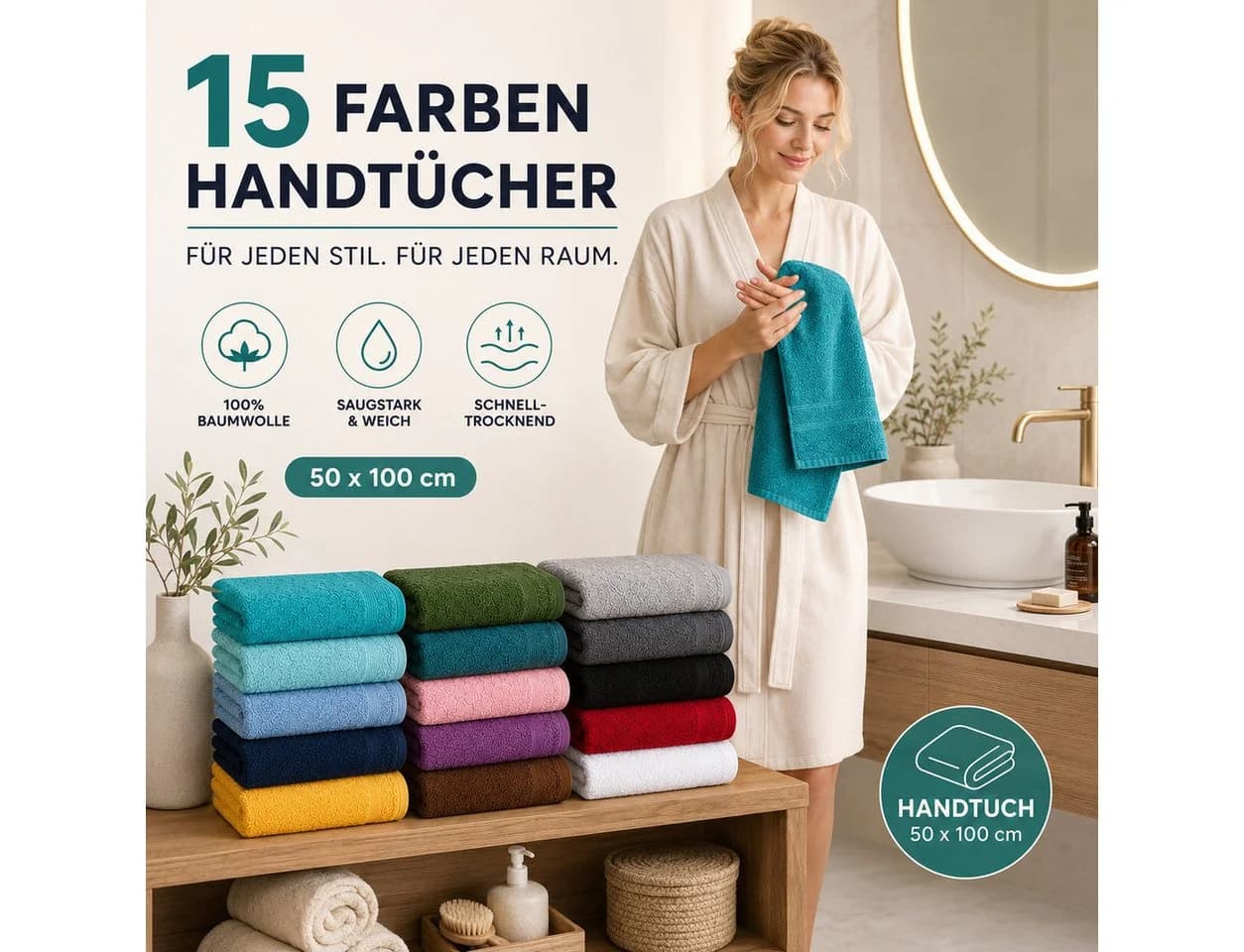 Komfortec Handtuch Set 4x 50x100 cm Grün 100% Baumwolle Premium - Bild 4