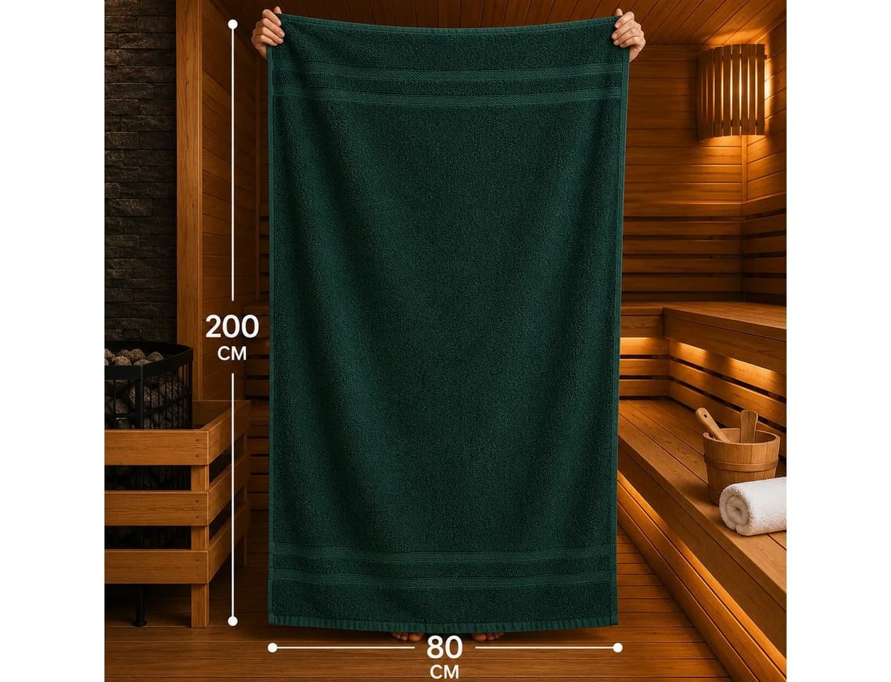 Komfortec Saunatuch 4er Set XXL 80x200 cm 100% Baumwolle Grün - Bild 3