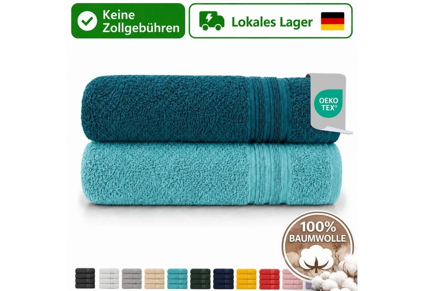 Komfortec Handtücher 2er Set 100% Baumwolle Petrol/Türkis