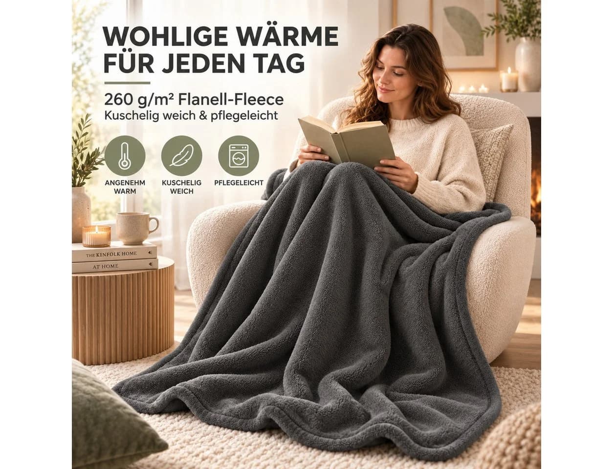 Komfortec Wohndecke Grau 260 g/m² Mikrofaser Kuscheldecke - Bild 4
