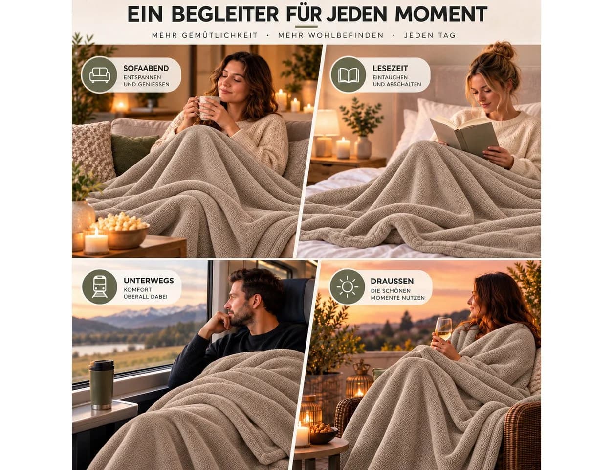 Komfortec Wohndecke Kuscheldecke Beige 260 g/m² Mikrofaser - Bild 3