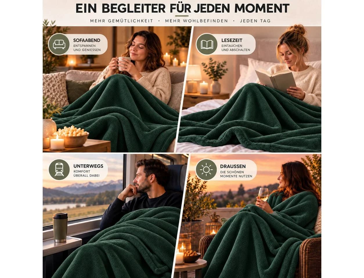 Komfortec Wohndecke Kuscheldecke Grün 260 g/m² Mikrofaser - Bild 3