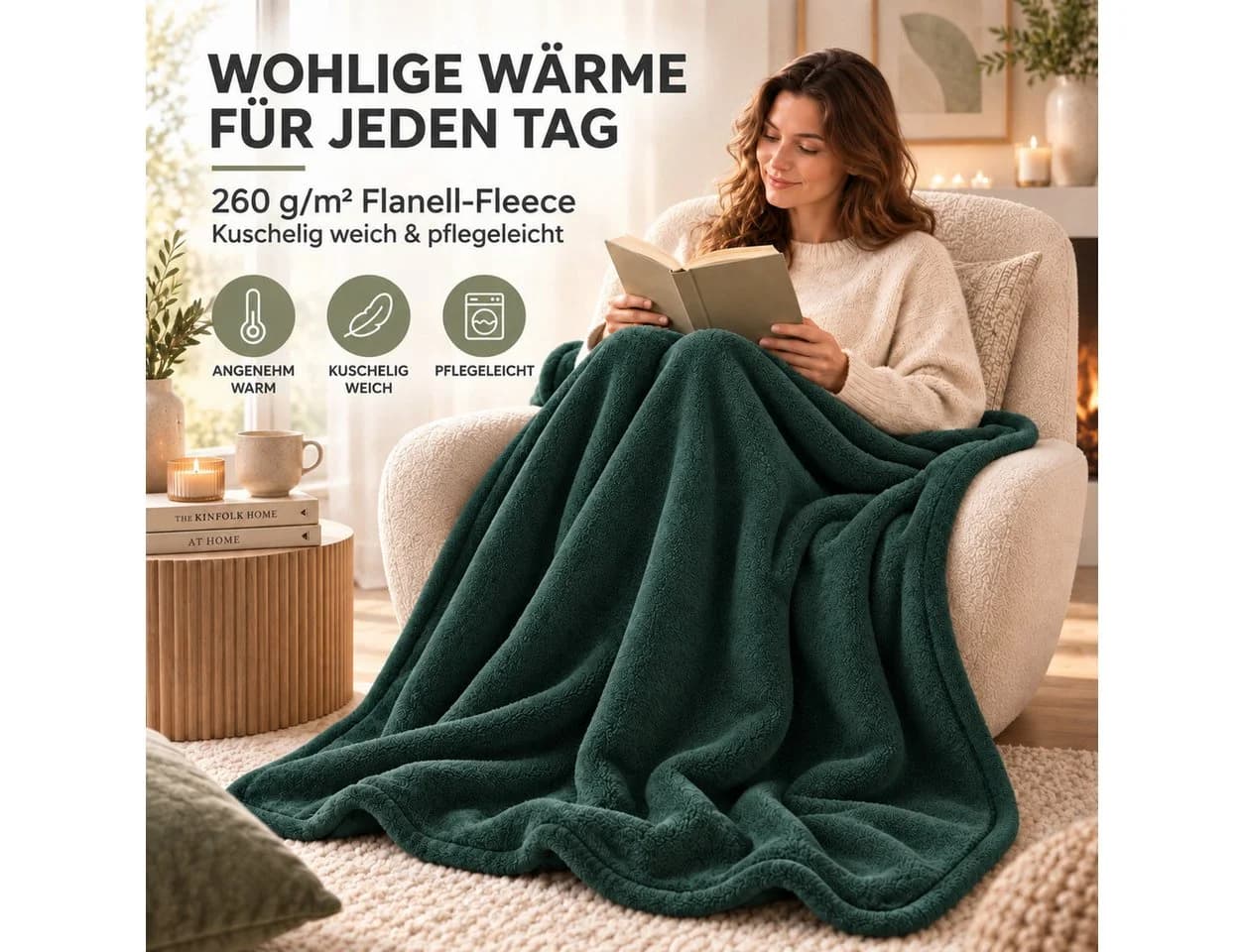 Komfortec Wohndecke Kuscheldecke Grün 260 g/m² Mikrofaser - Bild 4