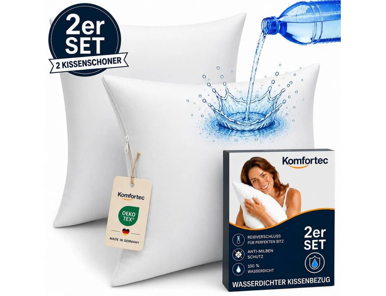 Komfortec Wasserdichte Kissenbezüge 45x45 cm Weiß Set - Bild 2